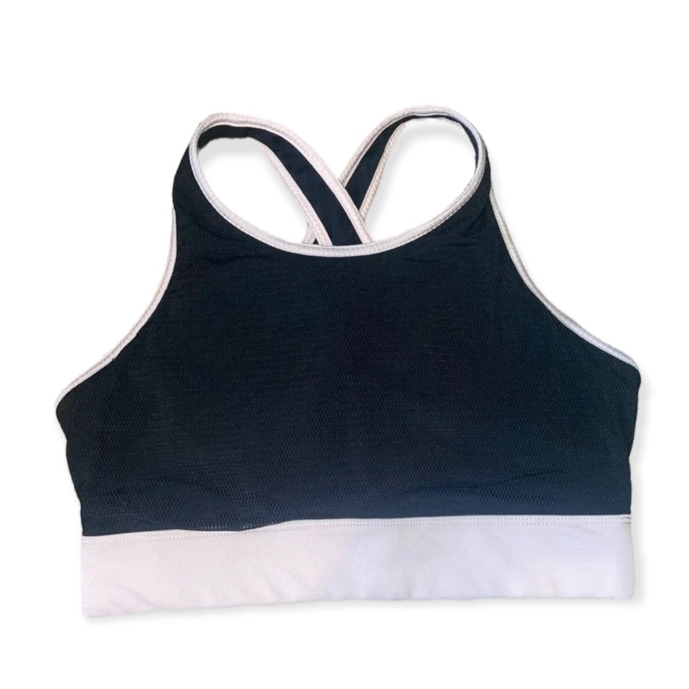 Fabletics Black Mesh and Pink Sports Bra